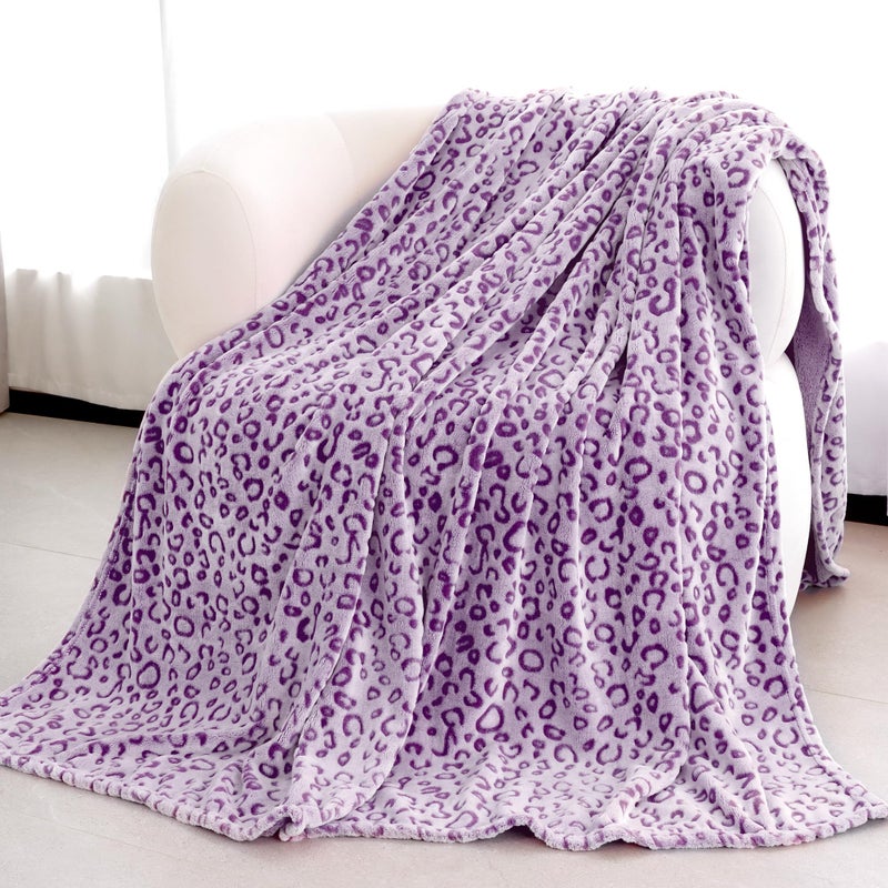 MIBOI Purple Leopard Print Blanket Warm Blanket Purple Lightweight Blanket Soft Throw Blankets for Bed Couch Bedroom - Image 2